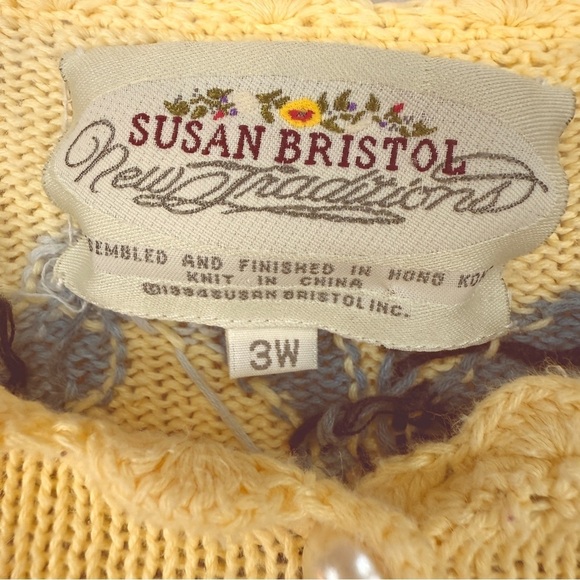 Vintage Susan Bristol Yellow Floral Knit Cardigan Sweater Cottagecore girlie - Picture 3 of 10
